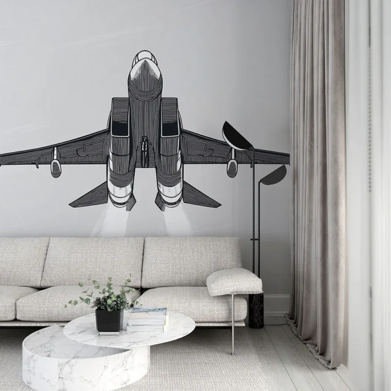 Papier peint avion Illustration stylisée d‘un jet en vol Achat Immédiat