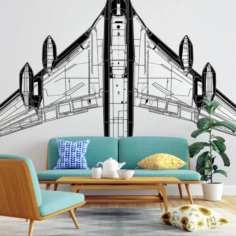 Offre Limitée Papier peint avion Silhouette graphique d‘un avion vue de dessus