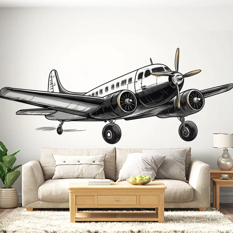 Papier peint avion vintage Illustrations rétro d‘un avion à hélices Prix Promo