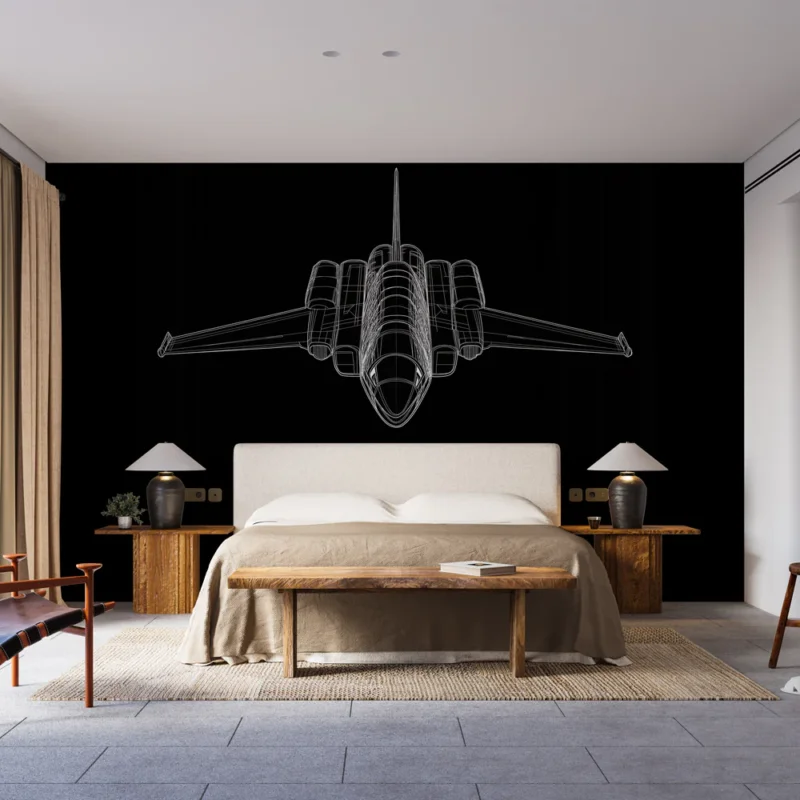 Offre Exclusive Papier peint avion Design de jet en filigrane sur fond noir