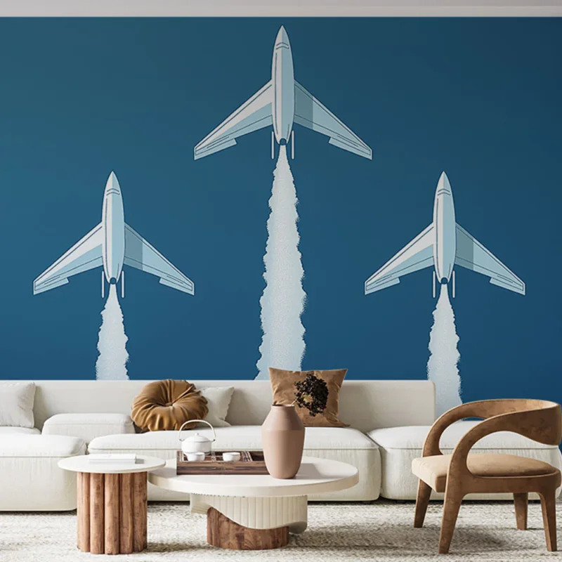 Papier peint avion Décollage de trois avions dans un ciel bleu Super Prix