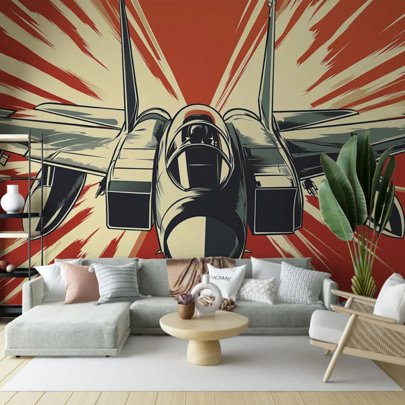 Papier peint avion de chasse Design rétro avec un chasseur en pleine action Meilleure Vente
