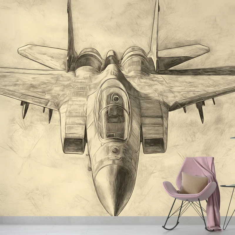 Papier peint avion de chasse Illustrations artistiques d‘un avion de chasse en vue aérienne Petit Prix
