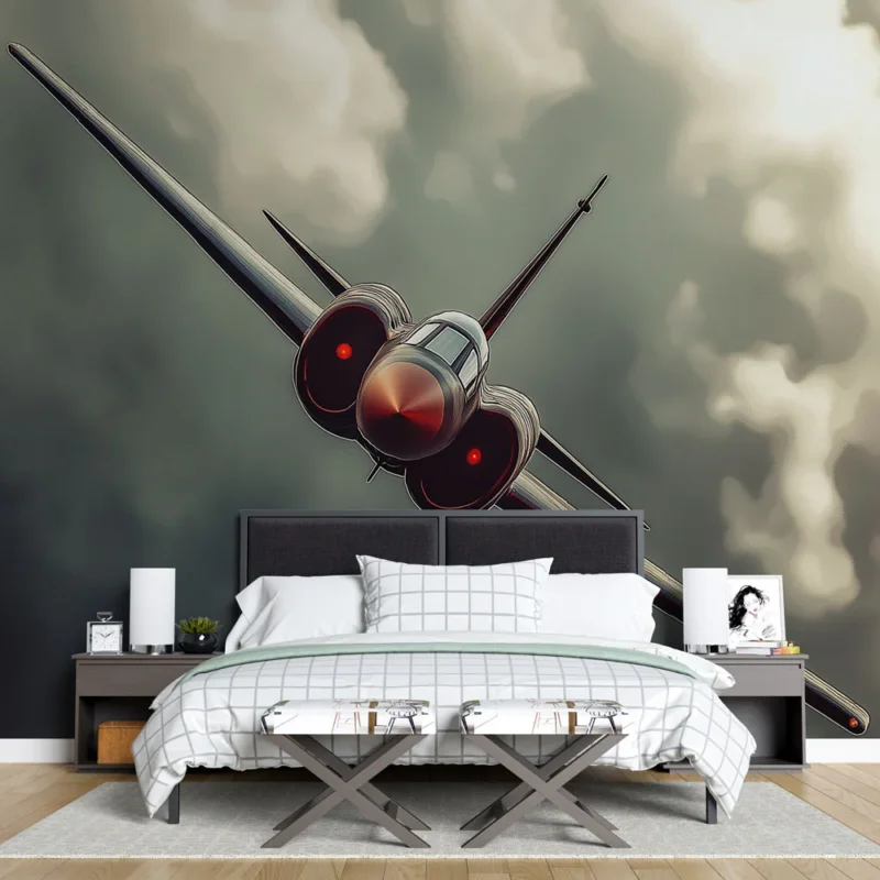Papier peint avion futuriste Avion stylisé sur fond nuageux Dernier Modèle