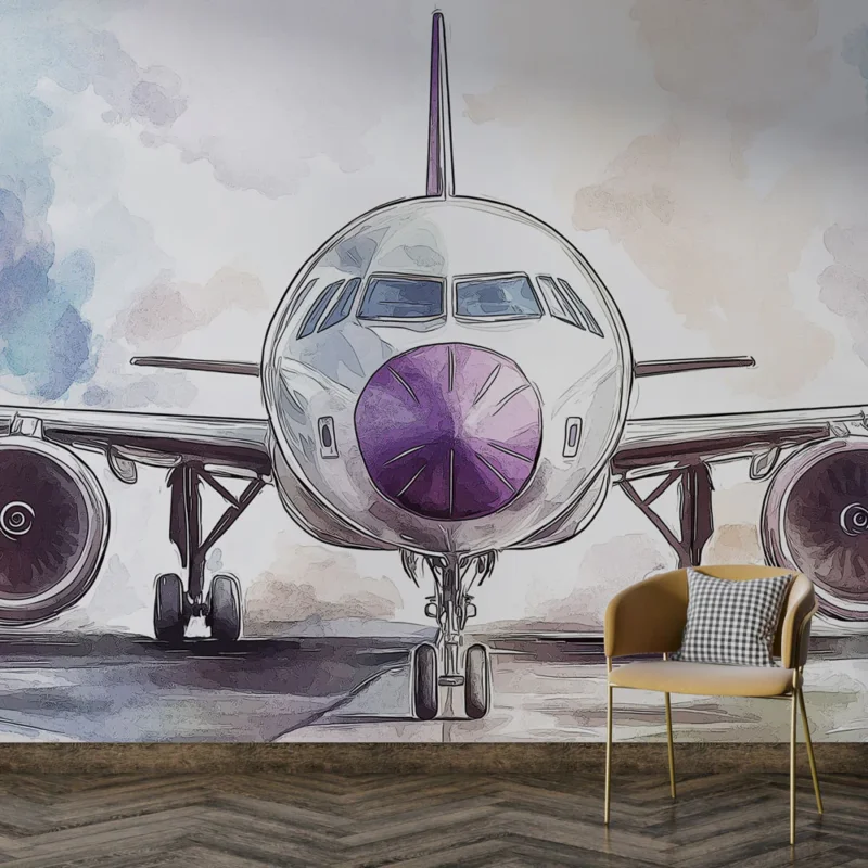 Papier peint avion Illustration colorée d‘un avion en vol Prix Promo