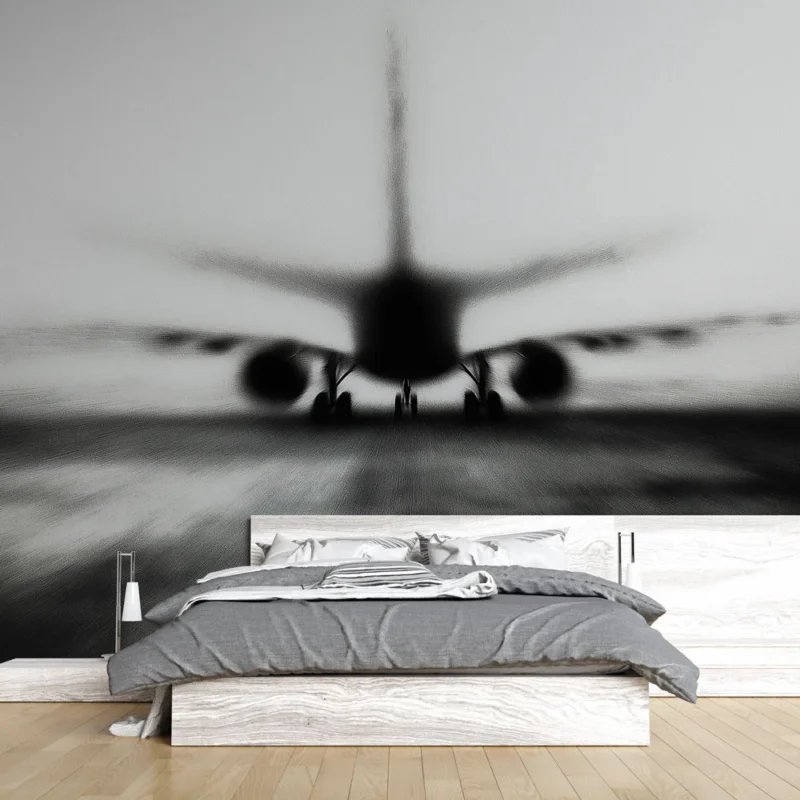 Livraison Express Papier peint avion abstrait Silhouette floue d‘un avion sur la piste