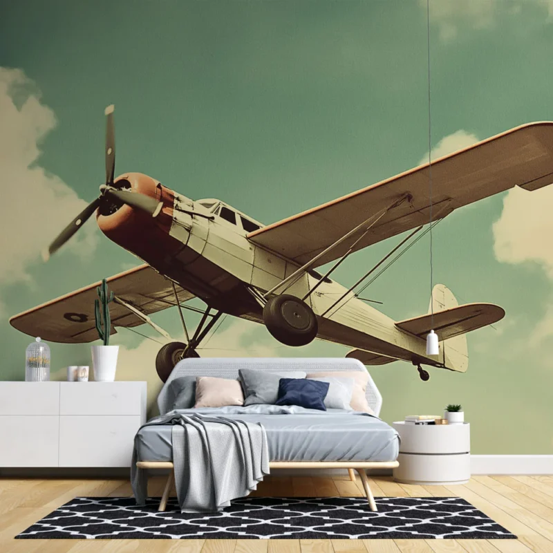 Affaire À Saisir Papier peint avion vintage Avion classique dans un ciel bleu