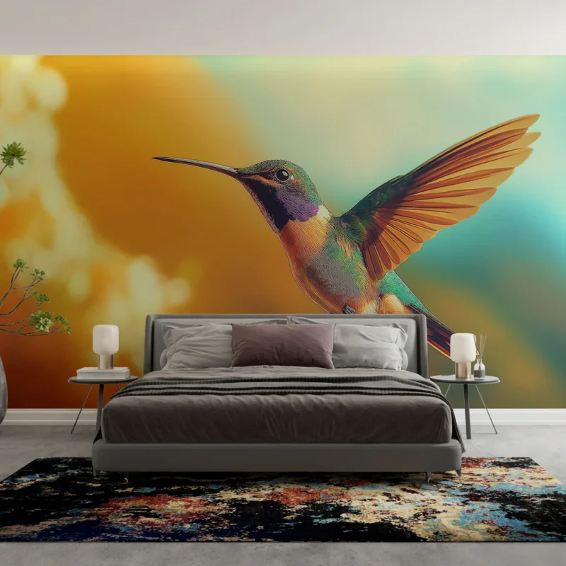 Certifié Papier peint colibri Colibri coloré en vol avec fond doux