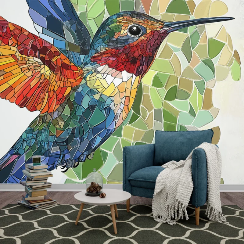 Papier peint colibri Design coloré et lumineux d‘un colibri en mosaïque Expédié Aujourd'hui