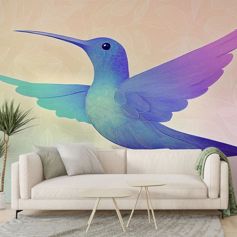 Papier peint colibri Design coloré d‘oiseau en vol sur un fond pastel Dernier Modèle