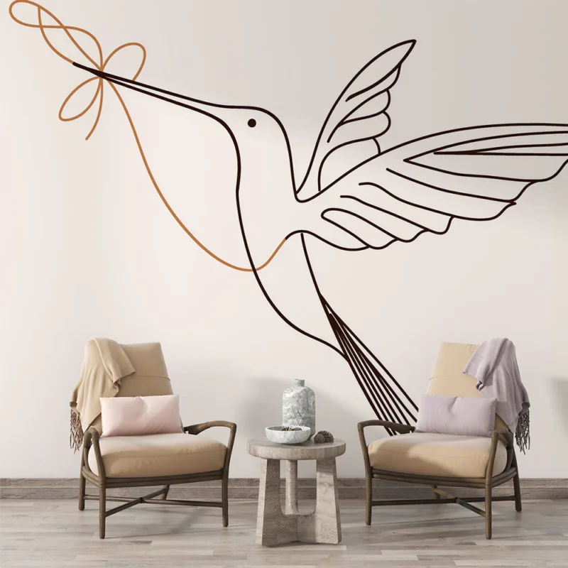 Affaire À Saisir Papier peint colibri Design minimaliste d‘un colibri élégant avec fil de couleur douce
