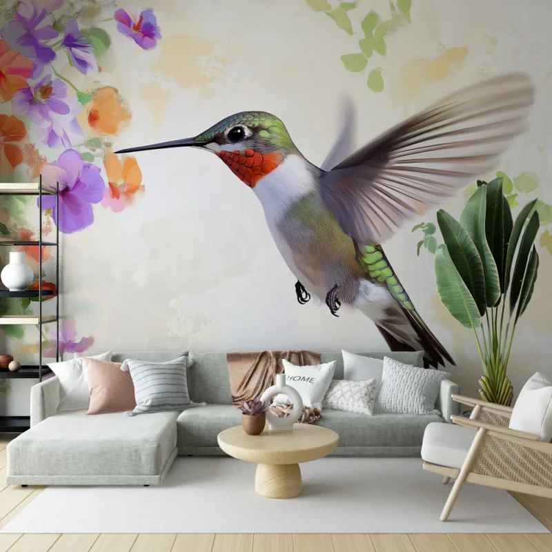Achetez Aujourd'hui Papier peint colibri Colibri vibrant parmi des fleurs colorées