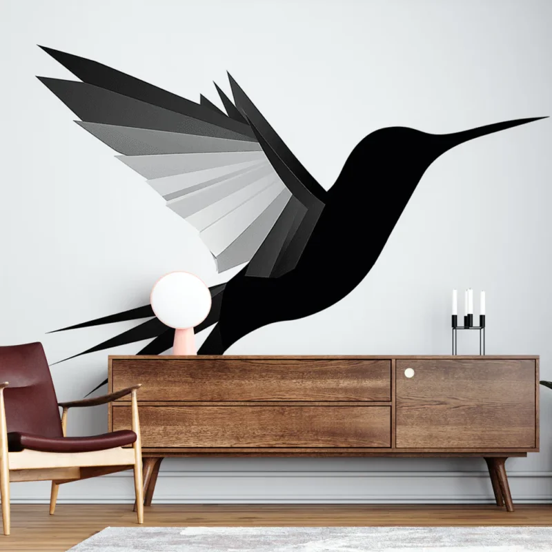 Marque Papier peint colibri Design minimaliste en noir et blanc