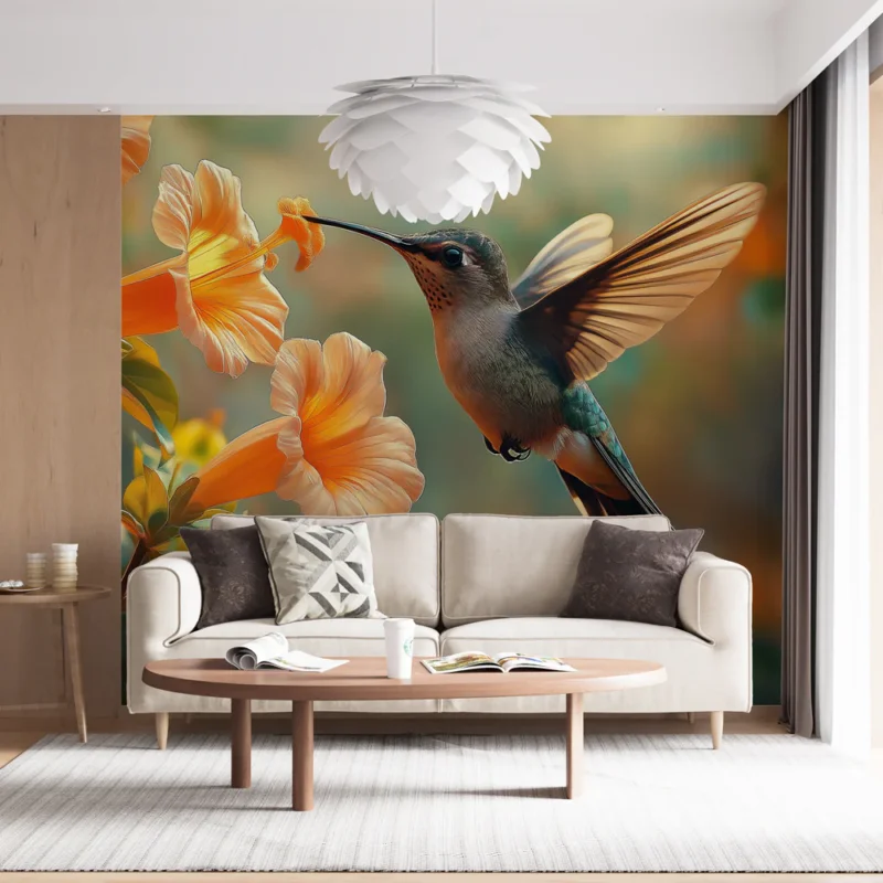 Nouvelle Collection Papier peint colibri Un colibri coloré butinant des fleurs éclatantes
