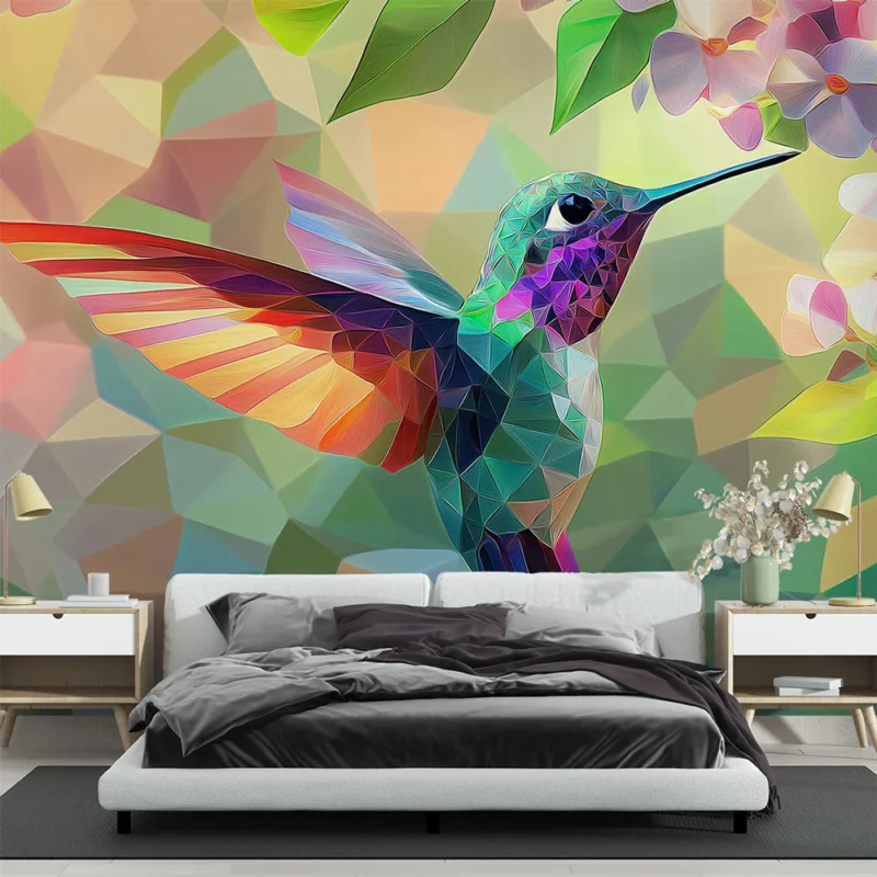 Papier peint colibri Colibri coloré avec des fleurs délicates Paiement Sécurisé