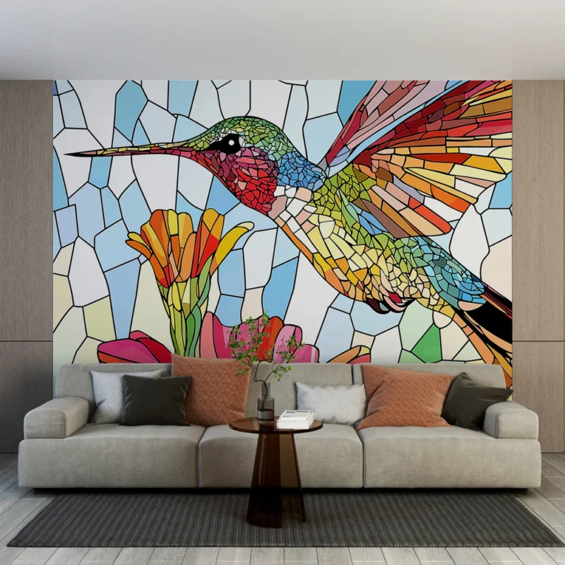 Papier peint colibri Motif coloré et élégant de colibri et fleurs Achetez Aujourd'hui
