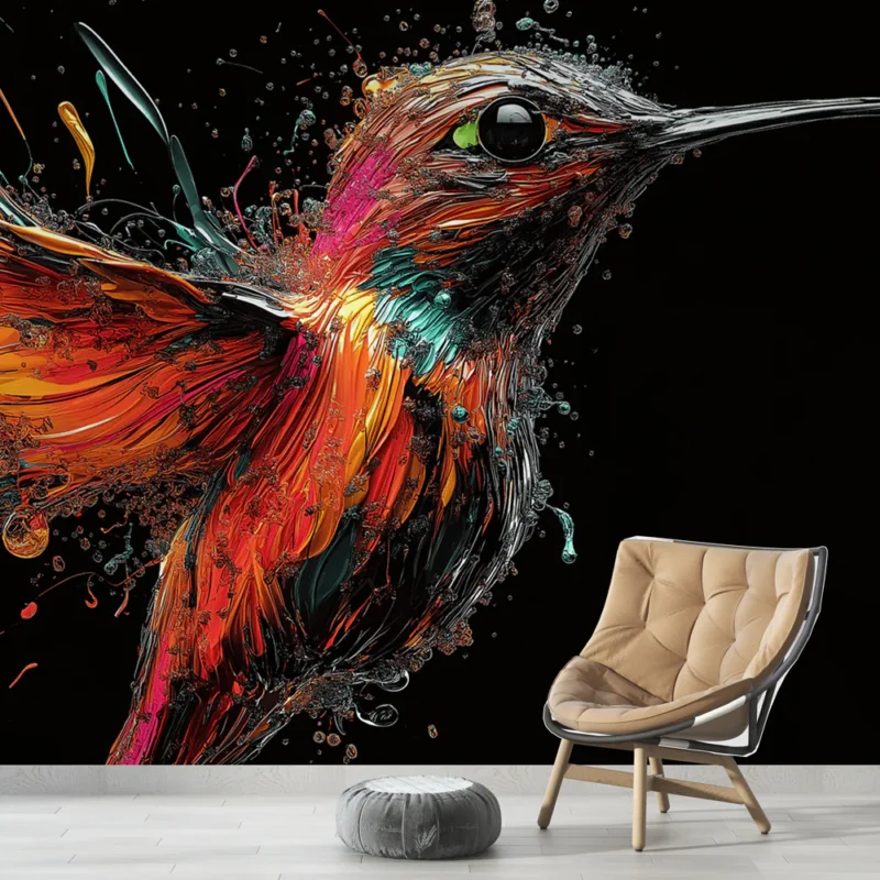 Papier peint colibri Illustration colorée et dynamique d‘un colibri en mouvement Paiement Sécurisé