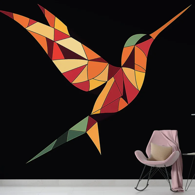 Papier peint colibri Hummingbird stylisé en formes géométriques vibrantes Offre Du Jour
