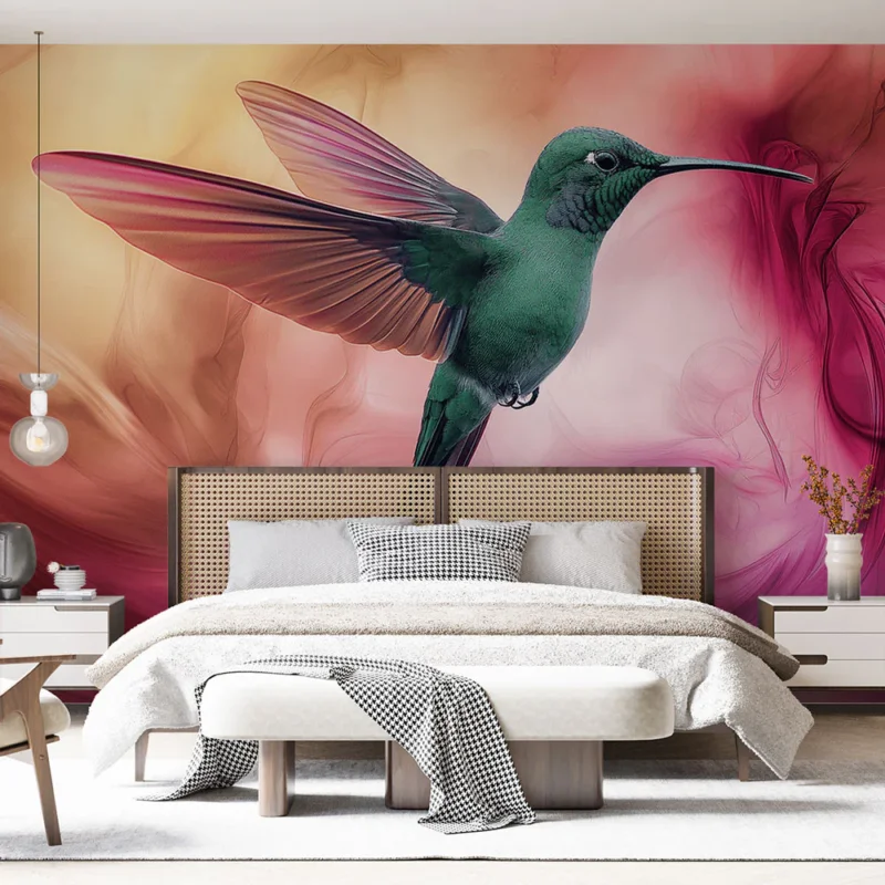 Paiement Sécurisé Papier peint colibri Colibri vibrant sur fond abstrait aux couleurs fusionnées