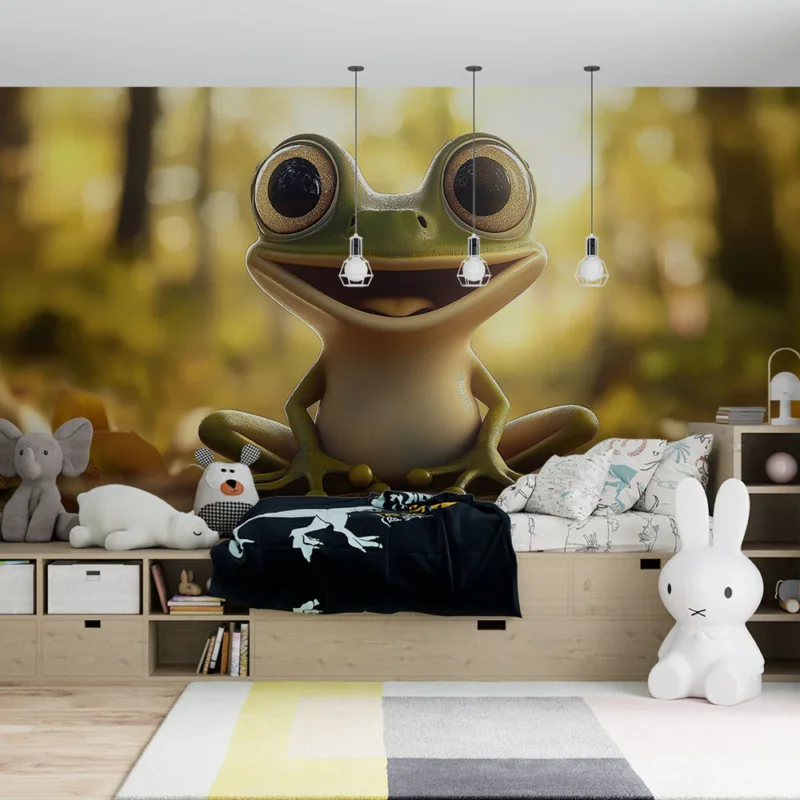Papier peint grenouille Illustration d‘une grenouille souriante en forêt Retour Gratuit