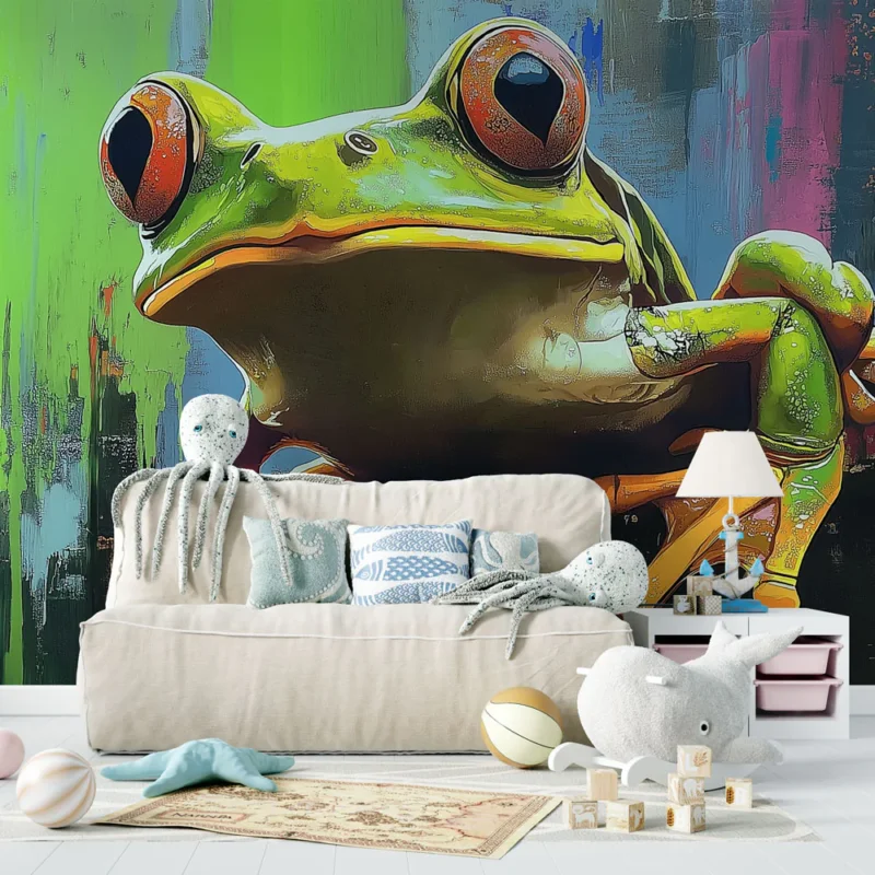Papier peint grenouille Grenouille colorée sur fond artistique Affaire À Saisir