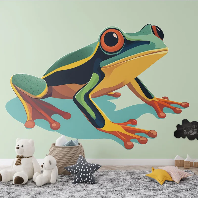 Marque Papier peint grenouille Illustration colorée d‘une grenouille sur fond pastel