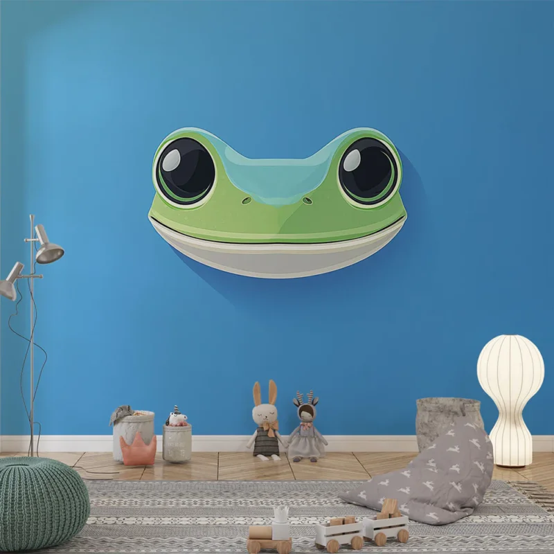 Meilleure Vente Papier peint grenouille Visage de grenouille stylisé sur fond bleu