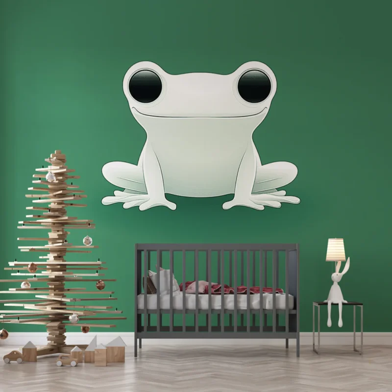 Nouvelle Collection Papier peint grenouille Illustration stylisée d‘une grenouille blanche sur fond vert