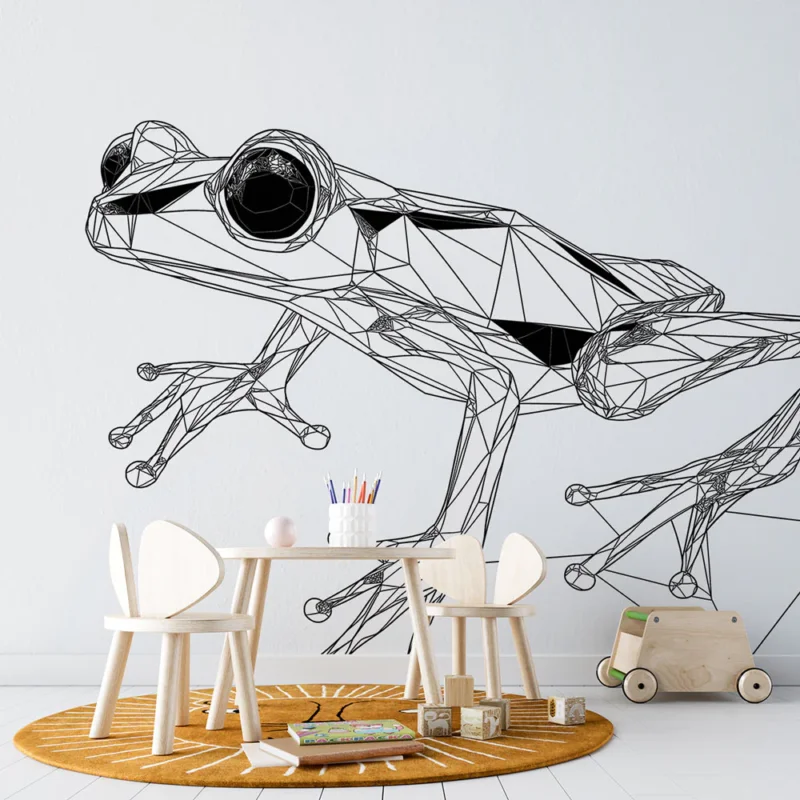 Papier peint grenouille géométrique Grenouille en filaire sur fond blanc Nouveauté
