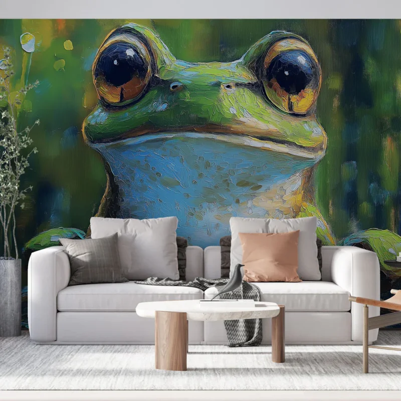 Papier peint grenouille Illustration colorée d‘une grenouille sur fond naturel Expédié Aujourd'hui