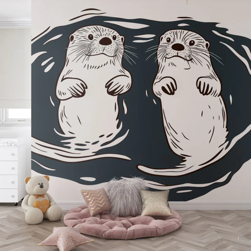 Commande En Gros Papier peint loutres Illustrations amusantes de loutres jouant dans l‘eau