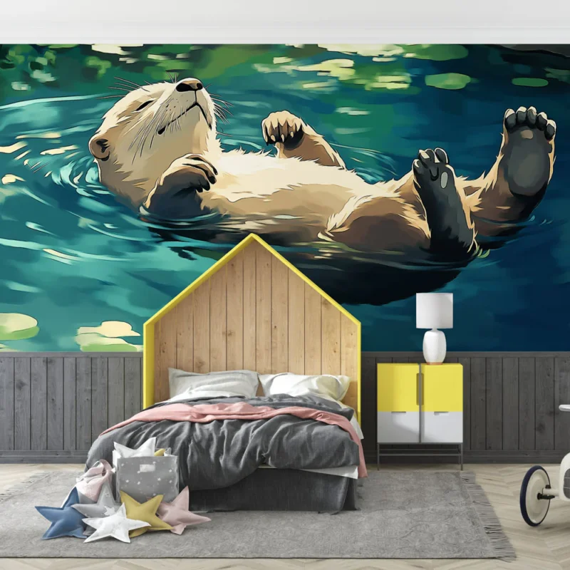 Papier peint loutre Une loutre flottant paisiblement dans l‘eau Commander Vite