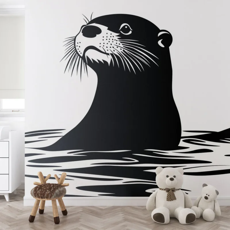 Nouveauté Papier peint loutre Illustration monochrome d‘un jeune loutre dans l‘eau