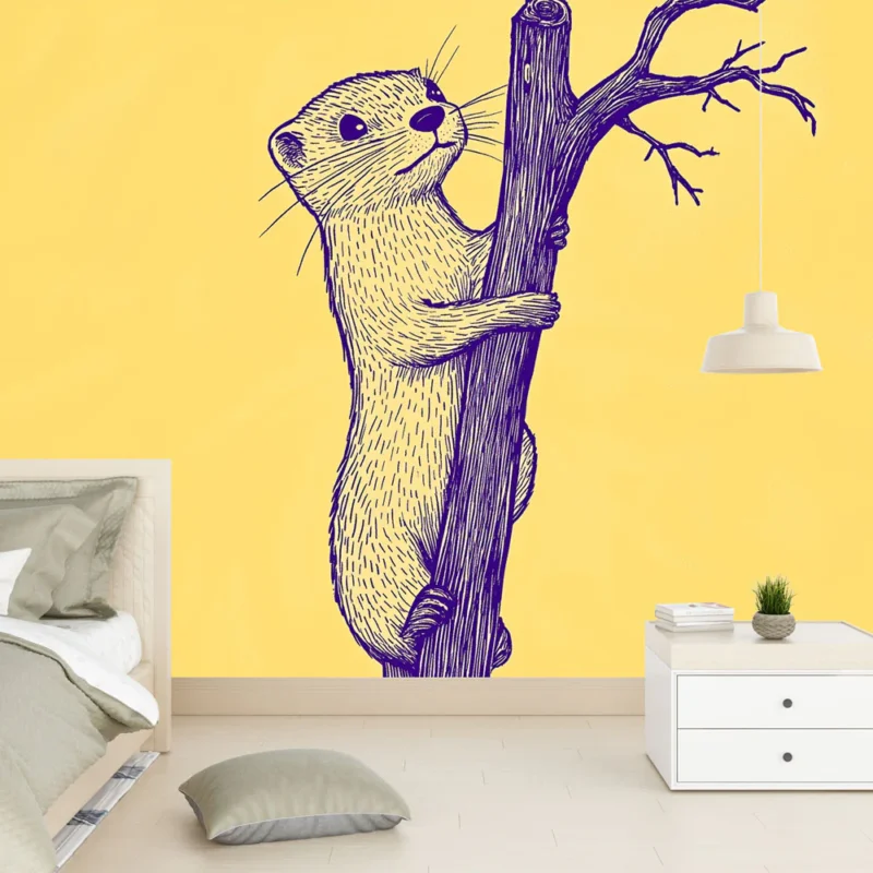 Papier peint loutre Illustration d‘une loutre grimpant sur un arbre Nouveauté