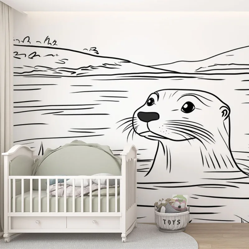 Papier peint loutre Illustrations ludiques de loutres dans leur habitat naturel Top Vente
