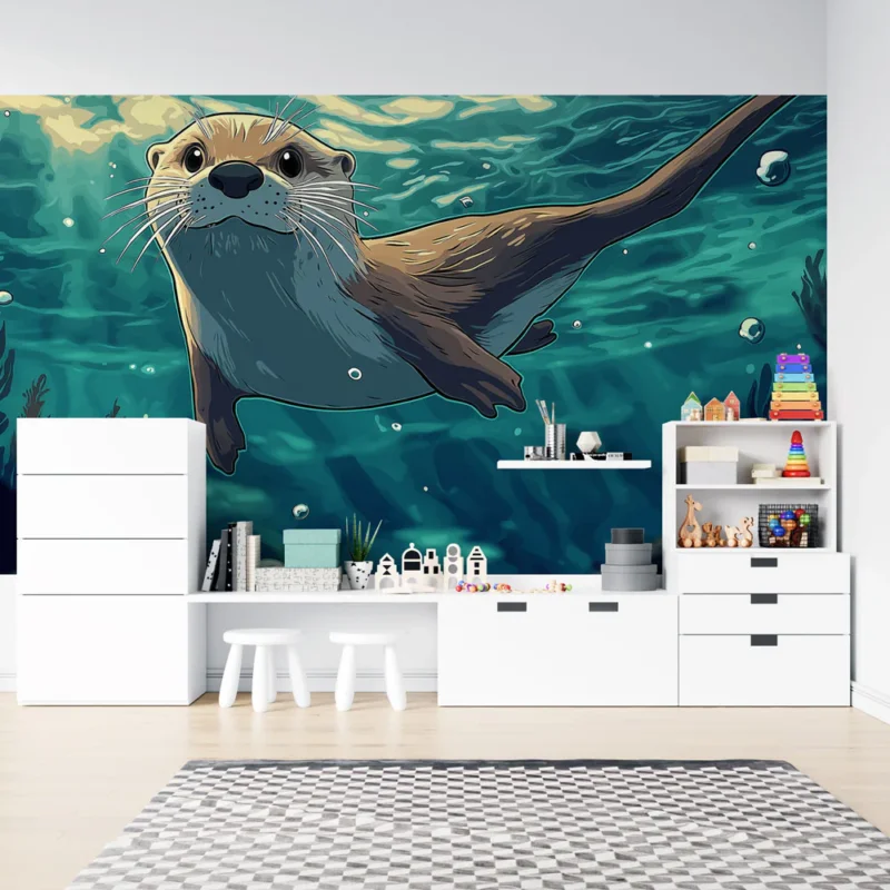Papier peint loutre Loutre joyeuse évoluant sous l‘eau Réduction