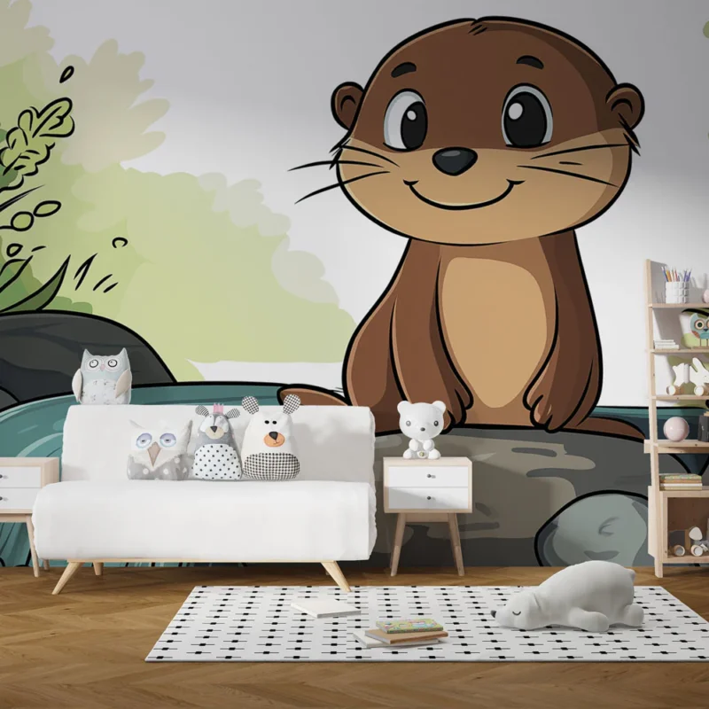Nouvelle Collection Papier peint loutre Loutre mignonne au bord de l‘eau dans un paysage verdoyant
