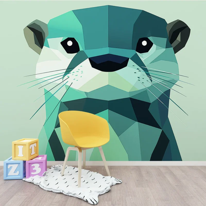 Papier peint loutre Illustration géométrique d‘une loutre stylisée Usine Directe