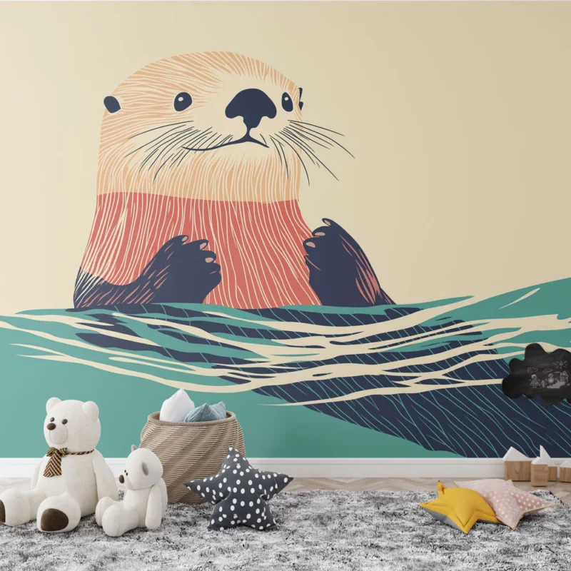 Commander Maintenant Papier peint loutre Illustration artistique d‘une loutre se prélassant dans l‘eau