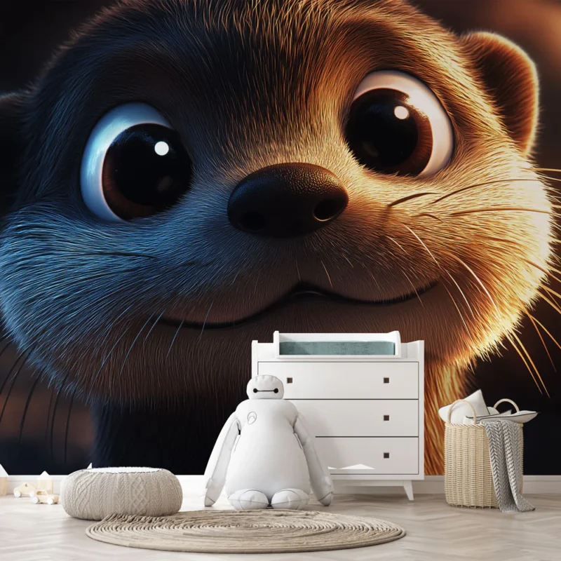 Papier peint loutre Une loutre souriante en style cartoon Pas Cher