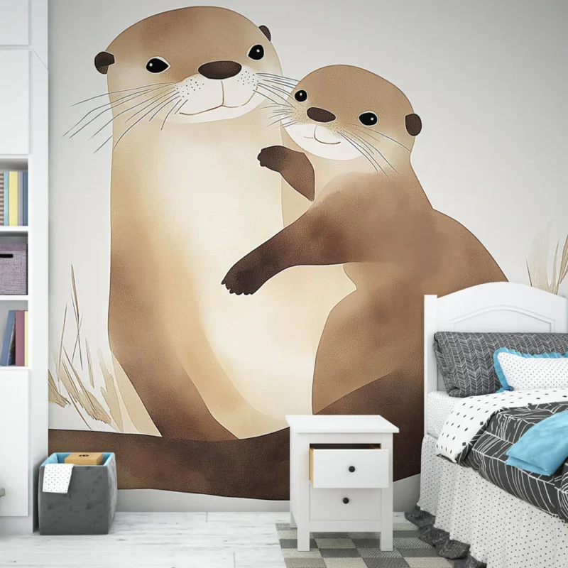 Papier peint loutres amoureuses Affection naturelle entre deux loutres dans un style délicat Vente Directe