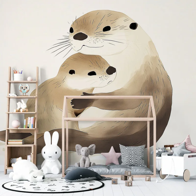 Meilleure Vente Papier peint loutres Douces loutres illustrées en étreinte