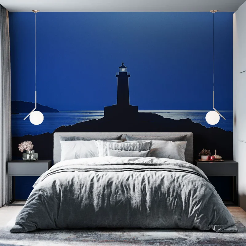 Commander Vite Papier peint phare Phare silhouette sur fond marin nocturne