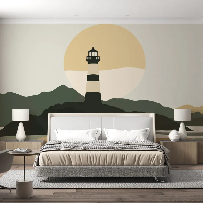 Paiement Sécurisé Papier peint phare Phare moderne sur fond naturel et minimaliste