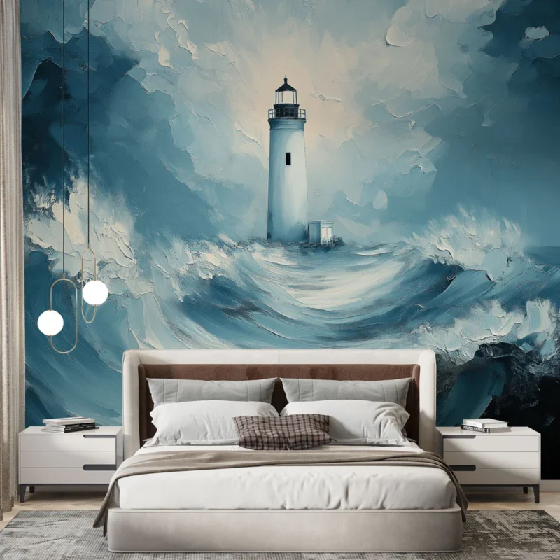 Must-Have Papier peint phare en mer Un phare majestueux entouré de vagues tumultueuses