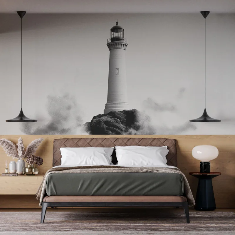 Jusqu'à Épuisement Des Stocks Papier peint phare Phare majestueux sur une roche entouré d‘embruns