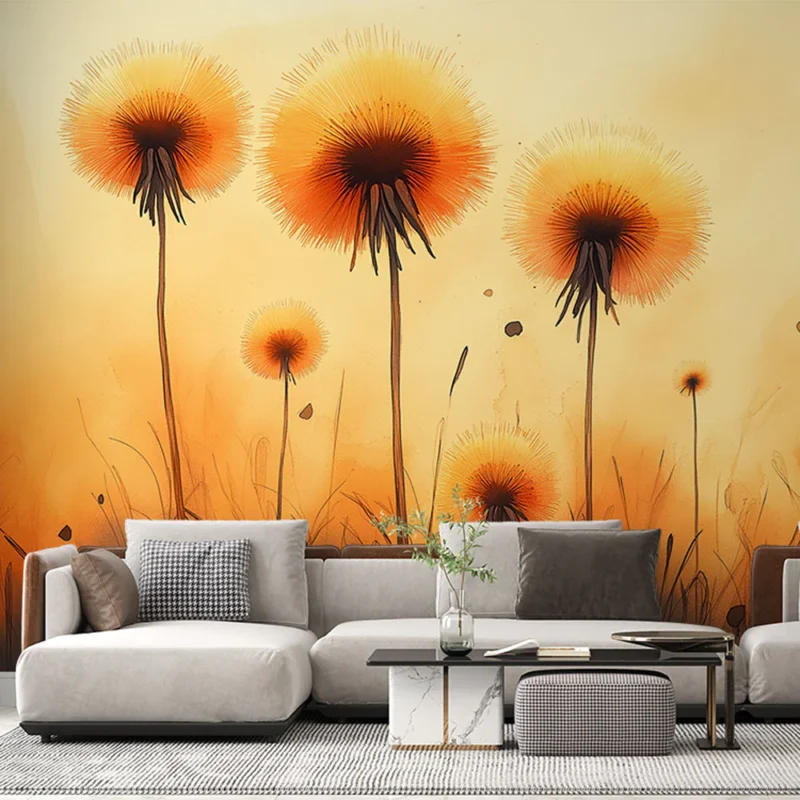 Papier peint fleurs d‘or Illustration aquarelle de fleurs orange sur fond doux Produit De Marque