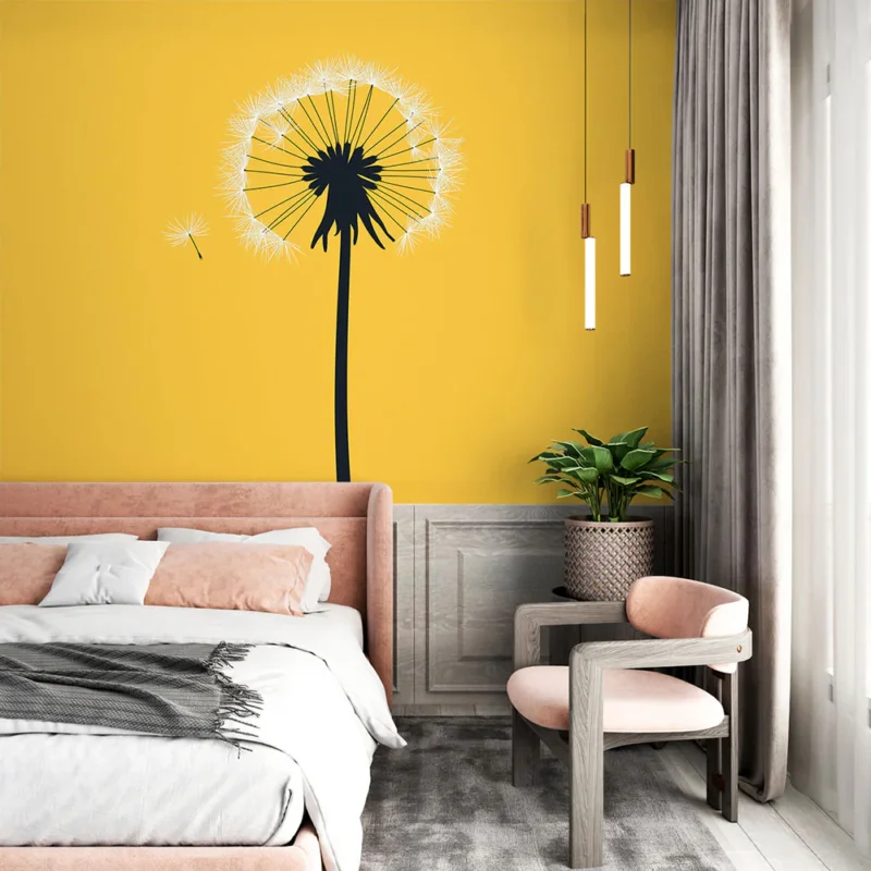 Offre Spéciale Papier peint pissenlit Motif minimaliste de pissenlit sur fond jaune