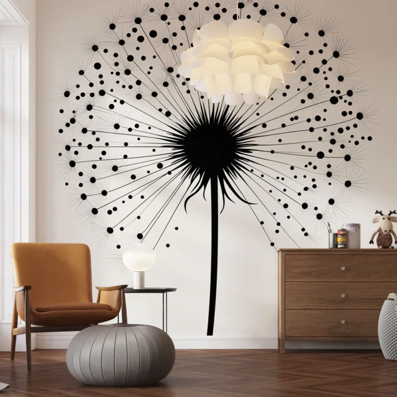 Offre Exclusive Papier peint pissenlit Motif graphique d‘un pissenlit stylisé en noir