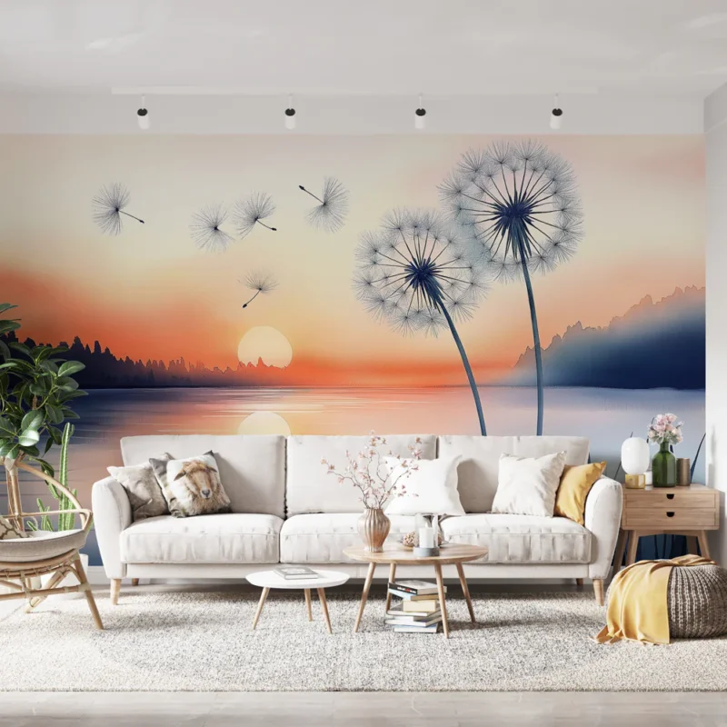 Commander Vite Papier peint nature Pissenlits en transparence au coucher de soleil